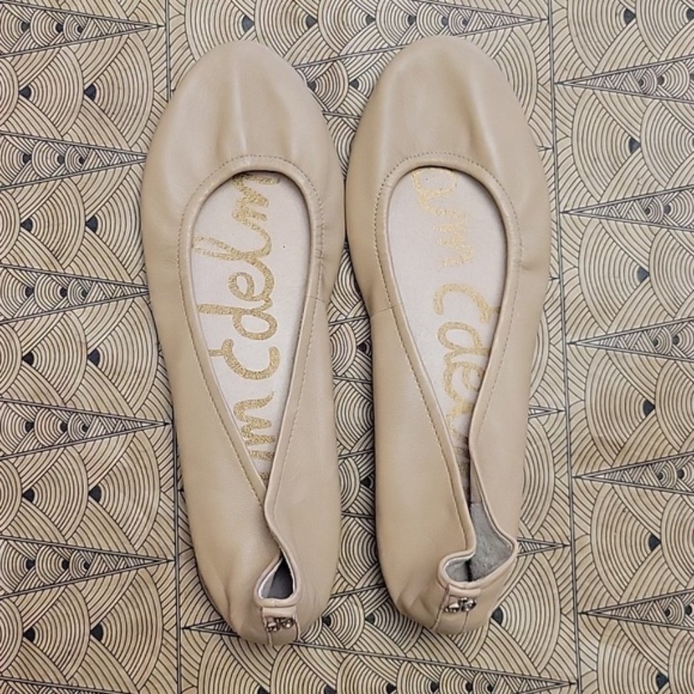 Sam Edelman Fritz Beige Leather Ballet Flats Slip On Shoes 8.5